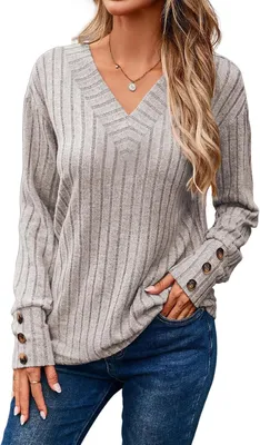 Immagine prodotto di Dokotoo Maglione da Donna con Manica Lunga Collo a V Elegante Grigio XL