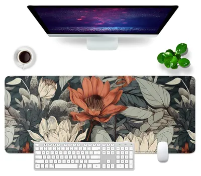 Produktbild von Großes Schreibtisch-/Mauspad mit Blumenmotiv, 80 x 30 cm, Gaming-Mauspad für PC, professionelles Gamer-Mauspad, Schreibtischzubehör, Bürodekoration (Blumen)