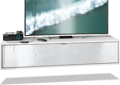 Produktbild von Vladon TV Board Lana 140 Hängeschrank Lowboard 140 x 29 x 37 cm,  Germany, Korpus in Weiß matt, Fronten in Weiß Hochglanz | Große Farbauswahl