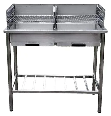 Produktbild von Grilltisch aus Edelstahl, Outdoorküche, Holzkohlegrill mit zwei Grillflächen