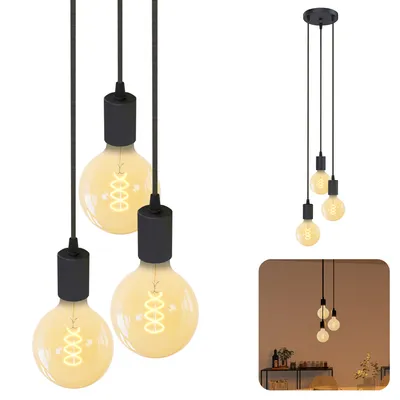Produktbild von SSC-LUXon PARU Hängeleuchte 3-flammig Retro - Industrial Style Pendellampe mit Textilkabel inkl. Globe XL E27 Filament LED Lampen