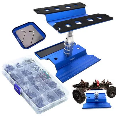 Produktbild von Aluminium-Reparaturständer für RC-Autos mit einem Set aus 610 RC-Schrauben