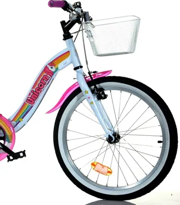 Close-up of the front of a child's bicycle.