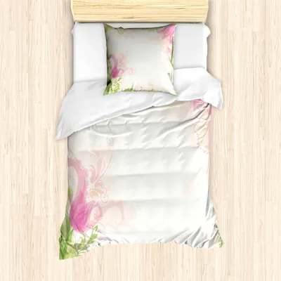 Produktbild von ABAKUHAUS Pink und Weiß Mantele, Pastell Tulpen, Milbensicher Allergiker geeignet mit Kissenbezügen, 135 cm x 200 cm - 80 x 80 cm, Pfirsich-Rosa-Grün