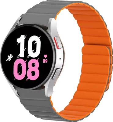 Produktbild von Strap-it Samsung Galaxy Watch 5 - 44mm magnetisches Silikonarmband (Grau/Orange)
