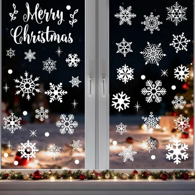 Produktbild von Fensterbilder Weihnachten Schneeflocken 157 Stück - Wiederverwendbare Statische Fenstersticker