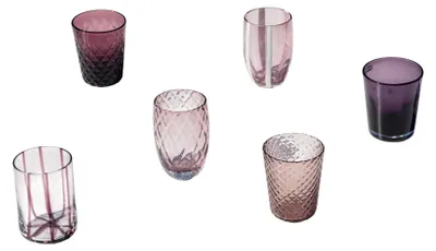 Immagine prodotto di Zafferano Melting Pot Set 6 Bicchieri Monocolore - Ametista - Vetro Soffiato a Mano, 32 cl - Tumbler Artigianali per Acqua e Cocktail