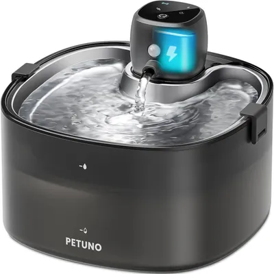 Immagine prodotto di Fontana per gatti senza fili, capacità 2,3 litri, argento, acciaio inossidabile, alimentata a batteria, sensore di movimento, pompa ultra-silenziosa