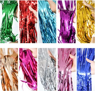 Image de Papier d'aluminium Frange Rideau Adhésif Métallique Matte Brillant Emballé Individuellement Plastique Tinsel Party Curtain Colored Stripes