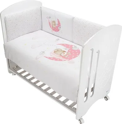 Immagine prodotto di Interbaby Coperta 100x135 federa e paracolpi per culla 60x180 Orso che dorme bianco rosa