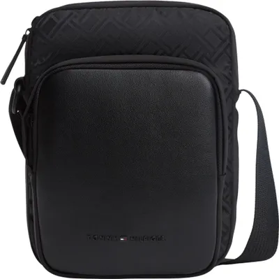 Image de Tommy Hilfiger Sac bandoulière mini en nylon jacquard pour homme, modèle AM0AM14412, design croisé, couleur noire, taille unique – Noir (Noir)