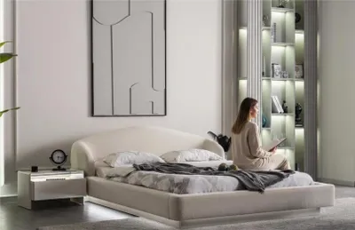 Produktbild von Bett Nachttisch Schlafzimmer Stil modern Farbe beige neu Beleuchtung