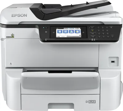 A front view of an Epson WorkForce Pro WF-C8610DWF printer on a white background.