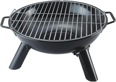 Produktbild von Multifunktionaler Camping Grill & Feuerschale ?46 cm | Tragbarer 2 in 1 Holzkohlegrill aus Stahl für Outdoor, Garten & Terrasse | Kompakter BBQ Grill mit stabilem Stand, Tragegriffen & Grillrost