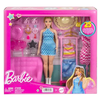 Produktbild von Mattel HPL78 - Barbie - Fashion-Set mit Puppe & Kleiderschrank, inkl. Zubehör