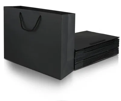 Obrázek produktu pro 24 černých papírových dárkových sáčků, rozměry 40 x 12 x 28 cm, velké papírové sáčky