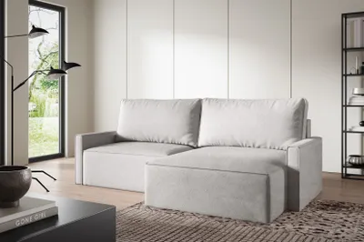 Produktbild von 3 Sitzer Ecksofa in L-Form ANTONIO MINI NEW, Ottomane rechts/links, Schlaffunktion & Bettkästen, Eckarniutur, Couch in Bouclé-Optic Hellgrau