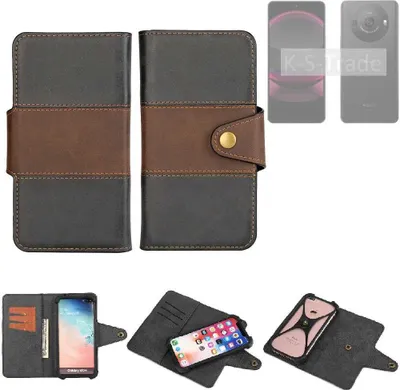 Produktbild von K-S-Trade Handyhülle Schutzhülle Hülle Bookstyle Wallet-Case kompatibel mit Sharp Aquos R8 Pro Bumper Rundumschutz schwarz-braun 1x