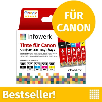 Produktbild von Tintenpatronen für Canon 580/581 XXL, Multipack (BK/BK/C/M/Y), 10 Stück