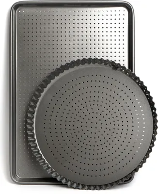Produktbild von Master Class 2 Stück Backformen Set Antihaftbeschichtet 30 cm runde geriffelte Quicheform und 39 cm Backblech