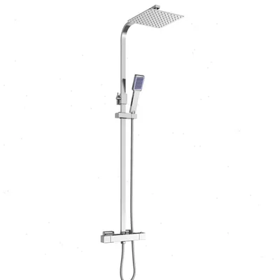 Immagine prodotto di Set doccia a pioggia - Sistema doccia termostatico - Soffione quadrato da 40 cm - Doccetta - Regolabile in altezza da 82 a 110 cm - Montaggio a parete - Argento