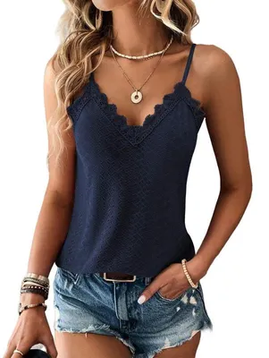 Produktbild von Haibang Tank Top Damen Cami Top mit Spitze V-Ausschnitt Sommer Oberteile Elegant