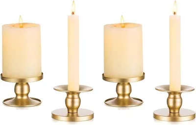 Productafbeelding van Kandelaars voor stompkaarsen, metalen, vintage stijl, bruiloft, tafeldecoratie, 4 stuks, goud