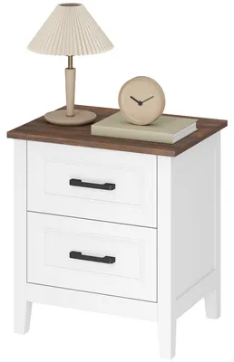 Produktbild von Nachttisch mit 2 Schubladen, Holzoptik, rustikaler Stil, fš¹r Schlafzimmer und Wohnzimmer, wei?