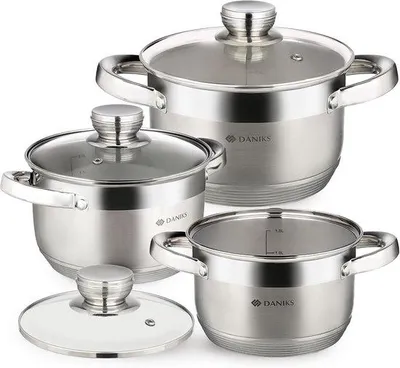 Produktbild von Famanu Kochtöpfe Set Edelstahl - Induktionsgeeignet - 5 Teile - Mit Glasdeckel