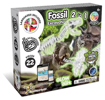 Produktbild von Fossilien Ausgrabungsset Ausgrabungsspiel - 22 Teile - Leuchtet im Dunkeln - Mehrfarbig