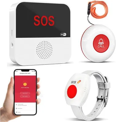 Productafbeelding van Slim draadloos alarmsysteem voor ouderen en hulpbehoevenden met SOS-noodoproepknop en ontvanger