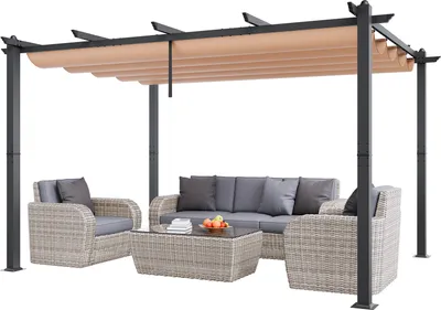 Zdjęcie produktu dla VEVOR 10'x13' chowana pergola do użytku na zewnątrz z baldachimem, aluminiowa pergola z chowanym baldachimem, nowoczesna pergola z baldachimem przeciwsłonecznym (beżowy)