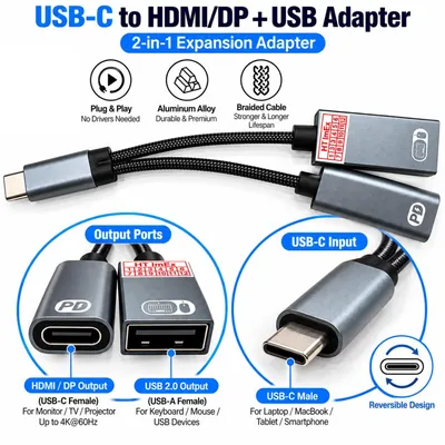 Produktbild von USB C OTG Adapter Splitter 1 zu 2 mit PD 100W Lade- & Datenübertragung Kabel