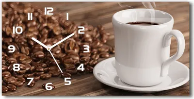 Produktbild von Wanduhr aus Glas – 60x30 cm - Glasbild - Glasuhr - Gehärtetes Glas - weisse-zeiger - Tasse Kaffee