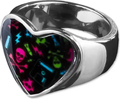 Produktbild von viva-adorno Gr. 56 (17,8 mm Ø) Edelstahl Damen Ring Herz Buntes Motiv Animal Print Muster Fingerring Rockabilly RS45 Totenköpfe