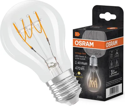 Zdjęcie produktu dla Żarówka LED Dekoracyjna A60 E27 4.8W = 40W 470lm 2700K Ciepła 320° Filament Ściemnialna Vintage 1906 Osram
