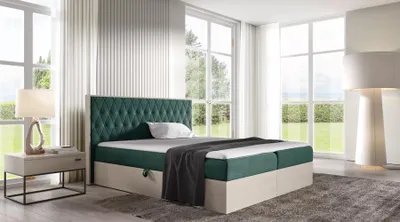 Obrázek produktu pro Manželská postel 200x220 CHANTELLE 6 - nordic teak / zelená + topper