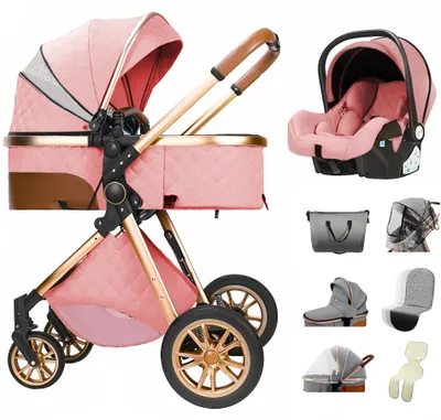 Productafbeelding van 3-In-1 Kinderwagen - Reiswieg - Autostoeltje - Wandelwagen - Compact Opvouwbaar - Roestvrij Staal Frame