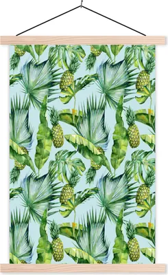 Produktbild von MuchoWow® Textilposter Blätter - Ananas - Vintage 60x90 cm mit holzfarbenen Rahmen - Textil