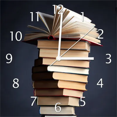 Produktbild von Wallario Design Wanduhr Bücherstapel aus Echtglas, Größe 30 x 30 cm