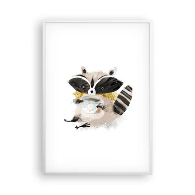 Produktbild von Gerahmtes Poster - Weißer Rahmen - Waschbär Tasse Kinder - 70x100 cm - Wand Bild - Wanddeko - Wandbilder - Kunstposter - Wandposter - Bilderrahmen - Bilder - Kunstdruck - P2WPA70x100-4716