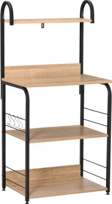 Produktbild von HOMCOM Küchenregale – Mikrowellenregal – Mikrowellenschrank – 3 Regale, Tablett, Haken – Spanplatte in heller Eichenoptik, schwarzer Metallrahmen