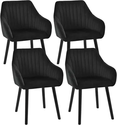 Imagen del producto de Juego de 4 sillas de comedor, color , con patas de madera, con reposabrazos, tapizadas en terciopelo. Sillas para cocina, comedor, sala de estar