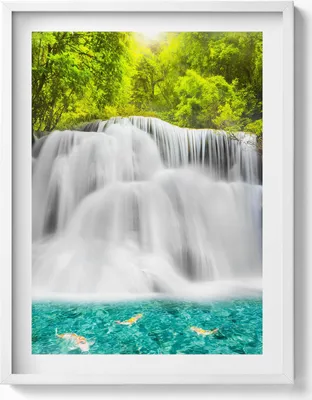 Produktbild von Huai Mae Khamin Wasserfall in Thailand– Wandbild mit Rahmen – Gerahmtes Bild  – Wanddekoration – 60x80 cm –  Weiß Rahmen