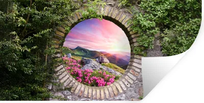 Produktbild von MuchoWow® Wandtattoo Wandsticker Wandaufkleber Landschaft - Blumen - Aussicht - Berg 160x80 cm Selbstklebend und Repositionierbar - Sticker - Dekorfolie