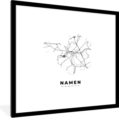 Produktbild von MuchoWow® Gerahmtes Poster Stadtplan - Schwarz und weiß - Karte - Namur - Belgien - Karte 40x40 cm - Poster mit Schwarzem Bilderrahmen Wandposter Rahmen Foto Bilder - Poster - Plakat im Rahmen