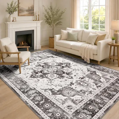 Productafbeelding van Solidchoice - Vintage Kortpolig Tapijt 120 x 63 cm - Wasbaar en Antislip