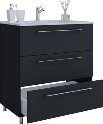 Schubo Unterschrank mit Waschbecken 60 cm, 3 Schubladen Schwarz.