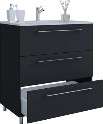 Immagine prodotto di 2 pz lavabo / lavabo armadio larghezza 60 cm / set di mobili da bagno in piedi / 3 cassetti / badinos
