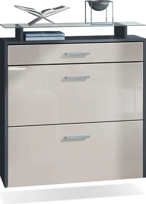 Produktbild von Vladon Schuhschrank Malea, Anthrazit matt/Sandgrau Hochglanz - hängender Schuhkipper für 16 Paar Schuhe (89 x 96 x 23 cm)